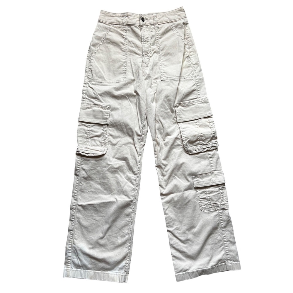 Hollister Ultra High-Rise Baggie Cargo Pants Off-White Cream 2R W26R 356F2570
